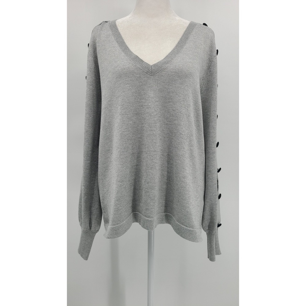Karl Lagerfeld Silver Gray Metallic Sweater L Holiday Party Luxury Glam Sparkle